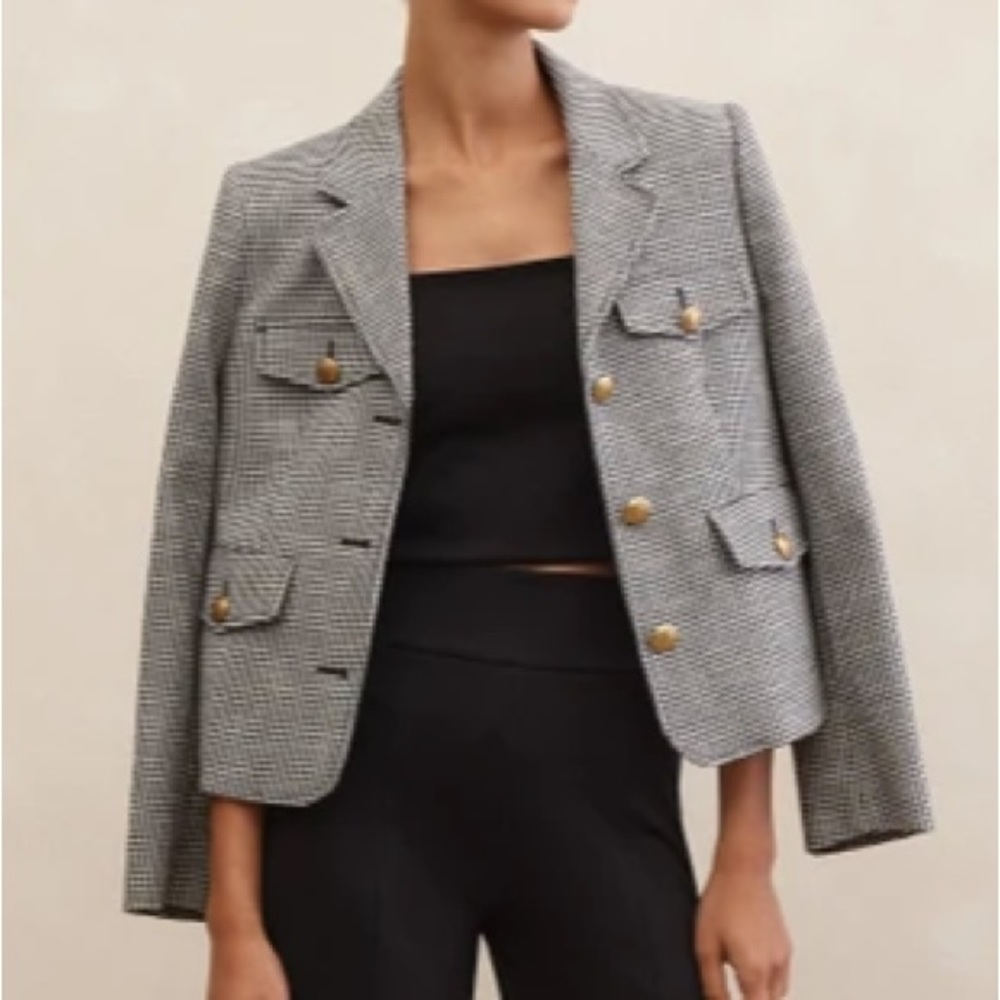 ME + ME Bracelet Sleeve Houndstooth Crop Jacket